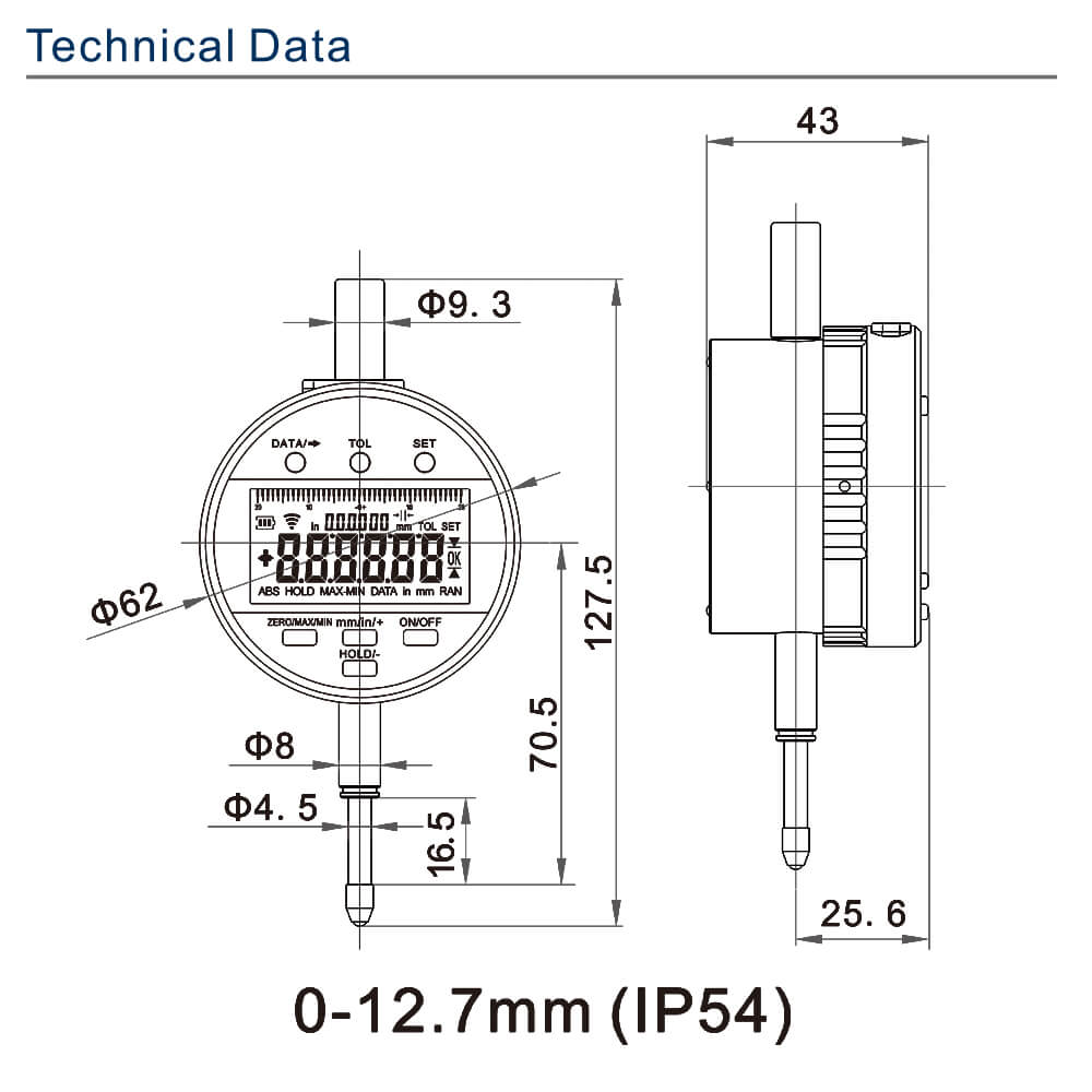 GSL-5331-7 Беспроводной цифровой индикатор 0,01 мм с 7 кнопками
